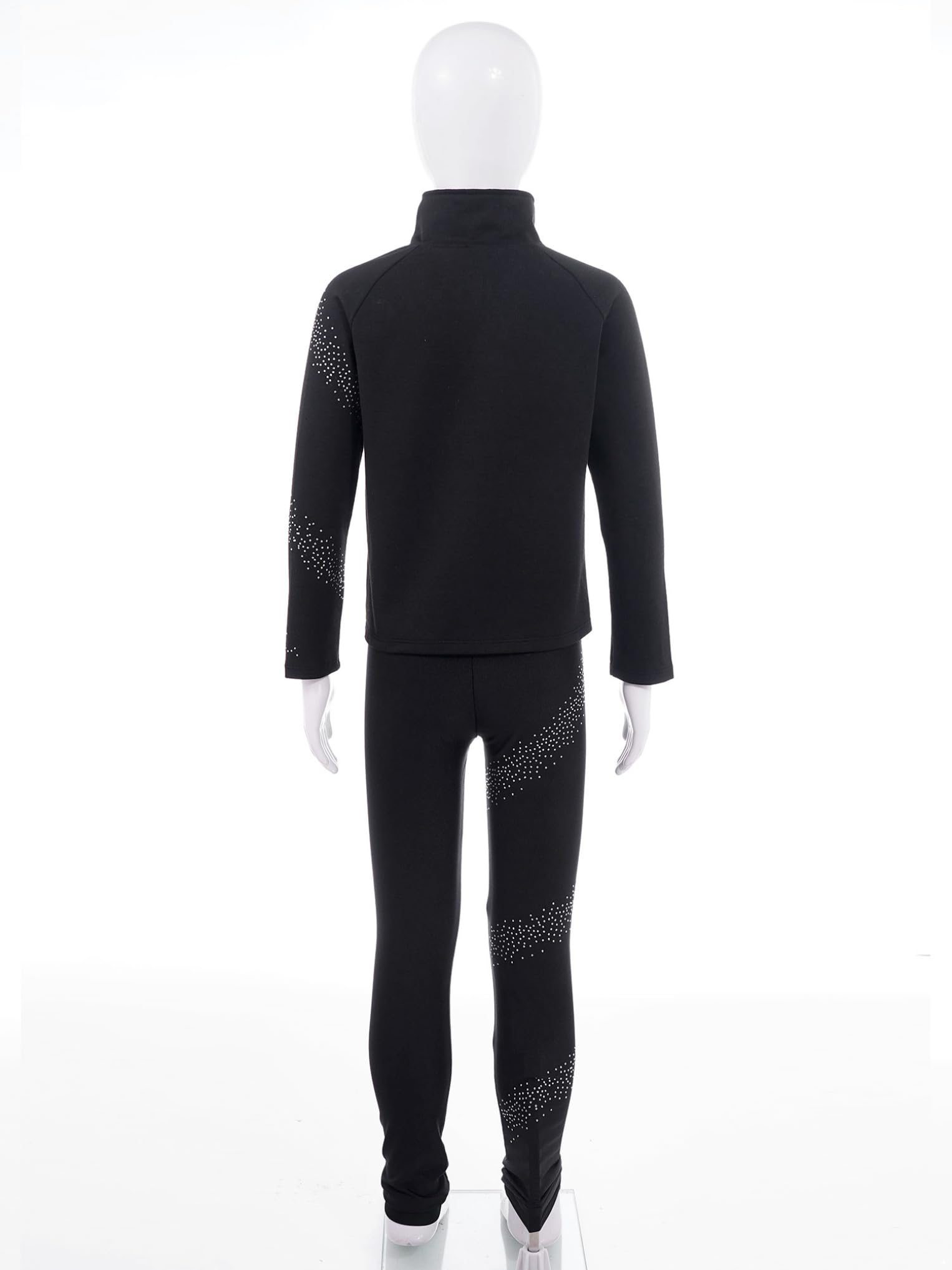 Oyolan Enfant Fille Veste Patinage Artistique et Pantalon Strass Brillant Tenue Gymnastique Danse Entraînement 5-16 Ans