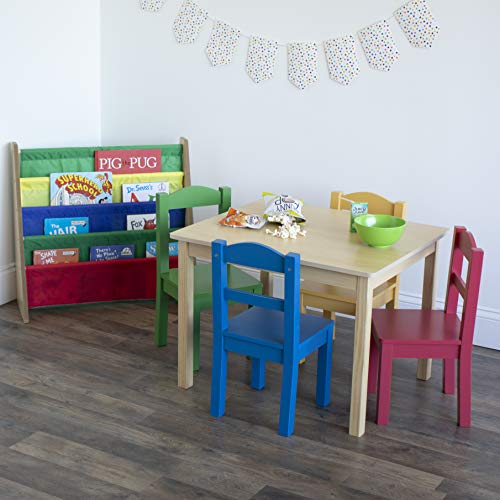 image for Humble Crew Kids Wooden Table and 4 Chairs Set, Natural/Primary - Kids