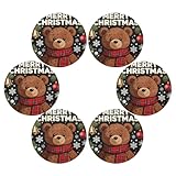 Tischsets mit Aufschrift 'Merry Christmas', rund, für Esstisch, waschbar, wasserdicht, wiederverwendbar, Baby-Tischset mit Teller, Stoff, 39,1 cm, Schwarz, 6 Stück