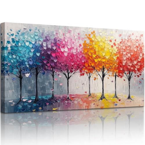 crmotu Colorful Trees Wall Art, Abstract Forest Large Wall Decor, Nature Landscape Canvas Paintings, Modern Trendy Pictures for Living Room Bedroom Bathroom Office, Home Decoration Prints 24x48 Inch