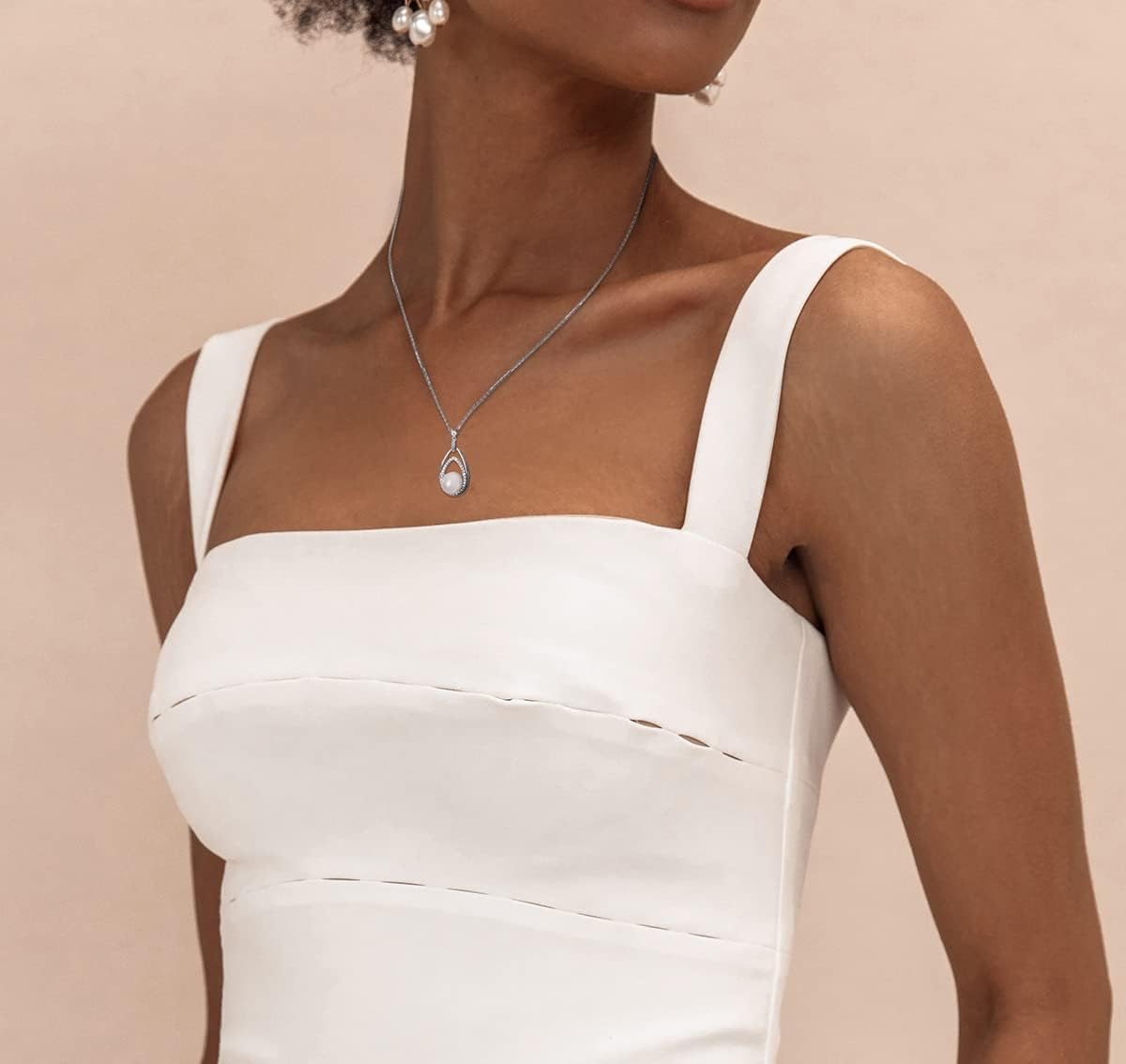 Genuine Pearl Pendant Necklace 925 Sterling Silver Plated 18K Gold/White Gold Necklace