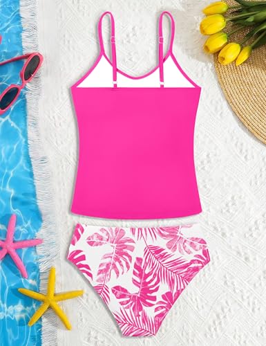 Image of Girls Swimsuit 2 Piece Bathing Suit Criss Cross Ruched Girl Tankini Sets Printed Girls' Swimwear for 9-18 Years