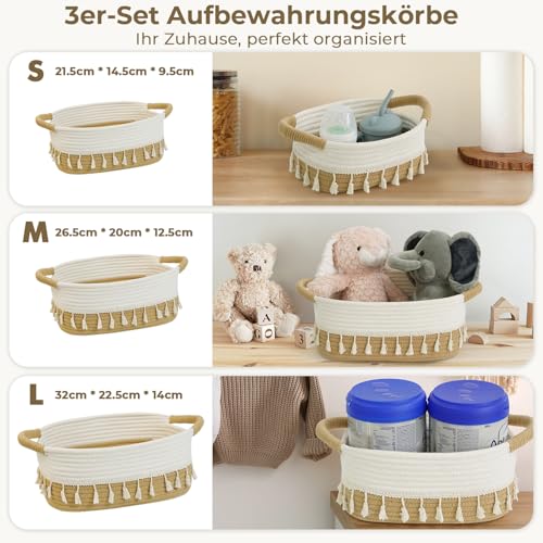 danpinera Rope Storage Baskets for Organizing, Small Cotton Woven Basket for Bathroom Shelf Nursery, Decorative Basket Organizer Bins Set of 3 white&Jute - Cosy Home Interiors danpinera Rope Storage Baskets for Organizing, Small Cotton Woven Basket for Bathroom Shelf Nursery, Decorative Basket Organizer Bins Set of 3 white&Jute - Image 5