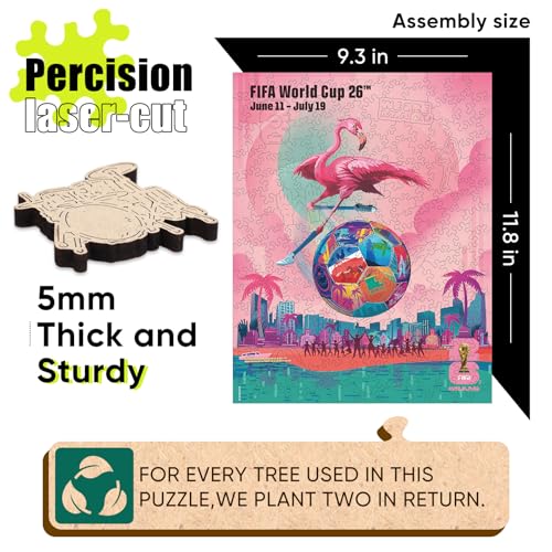 Image of FIFA World Cup 2026 City Puzzle Miami Poster - Wooden Puzzle for Adult, 200 Pieces Unique Shape Puzzle, 5MM Thick, Creative Collectible Gift for Fans, Officially Licensed Product, 9.3x11.8''