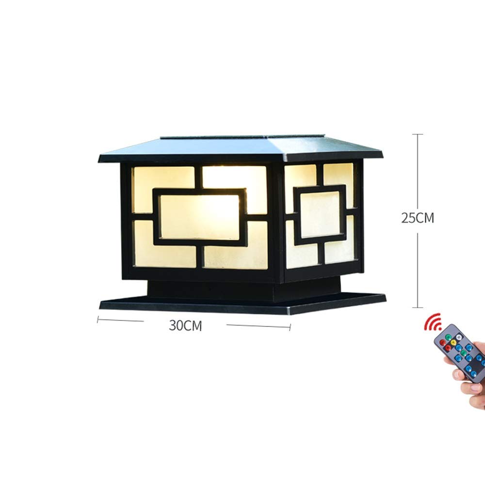 Lampe solaire extérieure rétro vintage IP65 étanche paysage LED lampadaire rue pelouse lanterne en verre en aluminium vitrine patio porche colonne lampe avec intelligent, blanc lumière-noir-30 cm