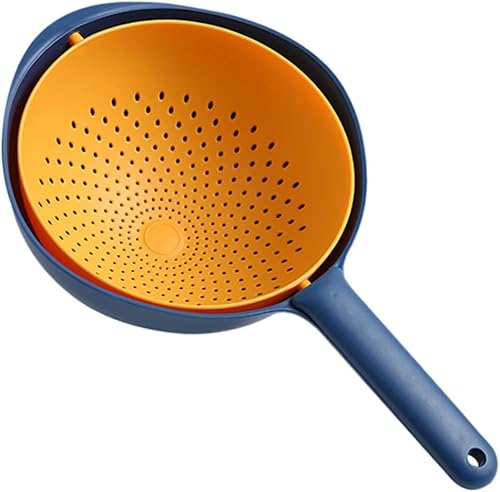 Cesta de drenaje de cocina doble con asa, cesta multifuncional para lavar frutas y verduras con filtro para un fácil drenaje y almacenamiento