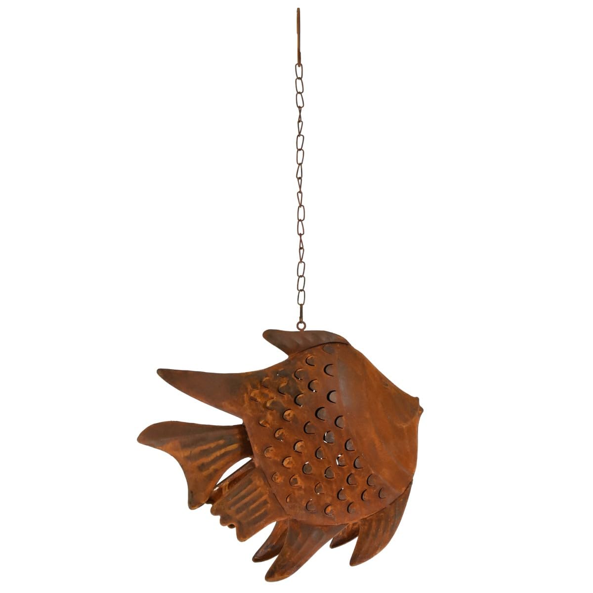 Wiszący uchwyt na świecę ogrodową, 100% metal i efekt rdzy, 27 x 32 cm (bez łańcucha)