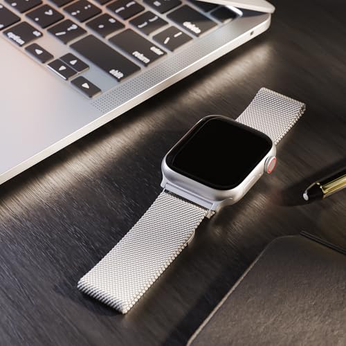 Image of Magnetic Mesh Metal Compatible with Apple Watch Band 49mm 46mm 45mm 44mm 42mm 41mm 40mm 38mm Men and Women, Stainless Steel Loop Clasp Replacement for iWatch Bands Ultra Series 10 9 8 7 SE 6 5 4 3 2 1
