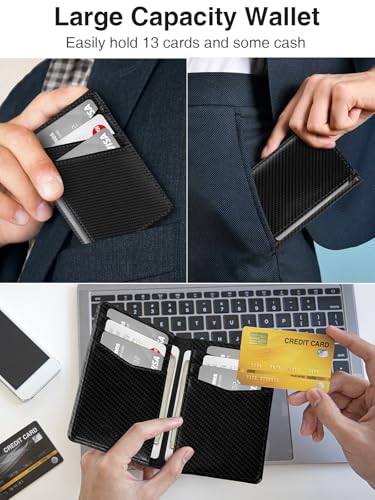 Miroddi Men's Wallet, Bifold Minimalist Wallets for Men, Leather Front Pocket Wallet, Credit Card Holder for Men, RFID Blocking Wallet, 9 Card Slots and 4 Storage Pockets, Carbon Black2