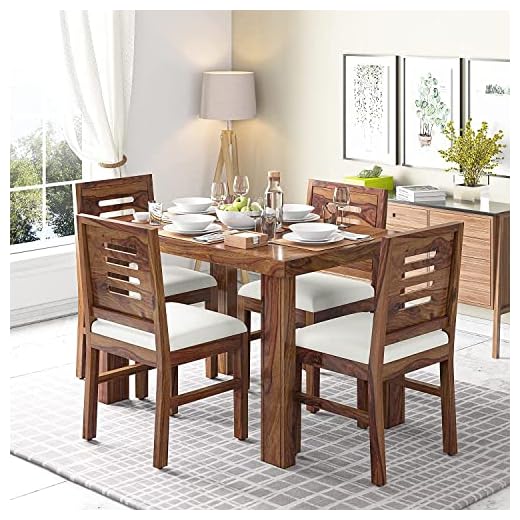 Wooden Dining Table 4 Seater | Four Seater Dinning Table with 4 Chairs for Restaurant | Dining Room Sets | Sheesham Wood (4 Seater, Honey with cousion)