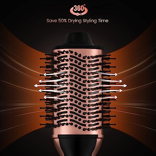 Dual Voltage Hair Dryer Brush, Pritech Hot Air Brush, Ionic 1000W Blow Dryer Brush 4 In 1 Styler, One Step Volumizer, Rotating Styling Brush With Ceramic Coating For Straight And Curling Hair Salon #TOP3