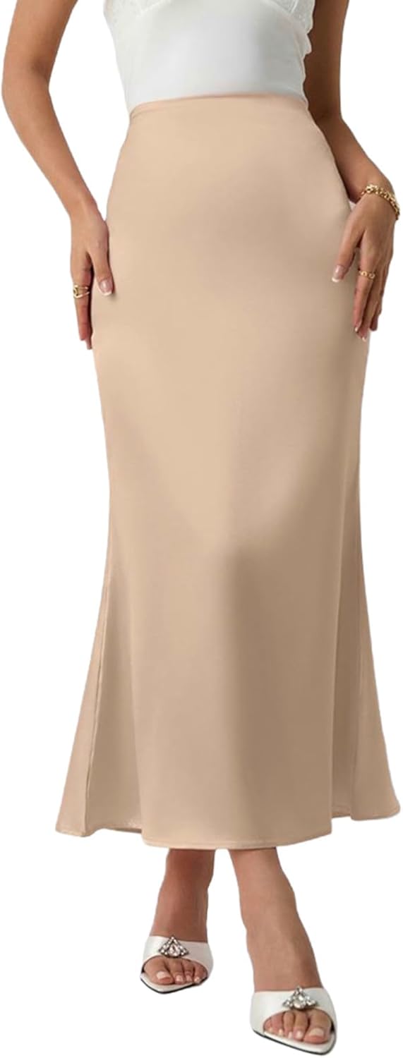Womens Satin Maxi Skirt Silk High Waisted Elegant Long Skirts for Women Flowy Party Trendy Beach Vacation Clothes
