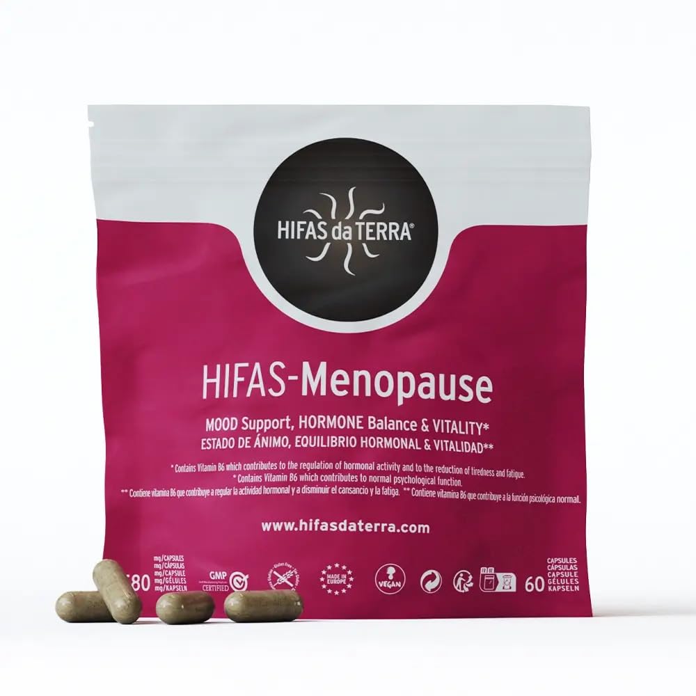 HIFAS DA TERRA - HIFAS-Menopause Suplemento para Menopausia con Extractos Puros de Reishi, Melena de León, Cordyceps y Ashwagandha (Refill: 60 cápsulas)
