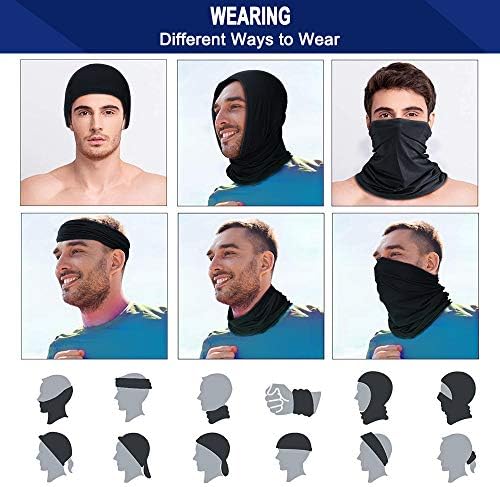 Black Multifunctional Outdoor Headwear, Ice Silk Face Shield Scarf Snoods for Men, Windproof Neck Gaiter Balaclava Scarf Snood for Motorcycle Cycling Running Sunscreen UV Protection