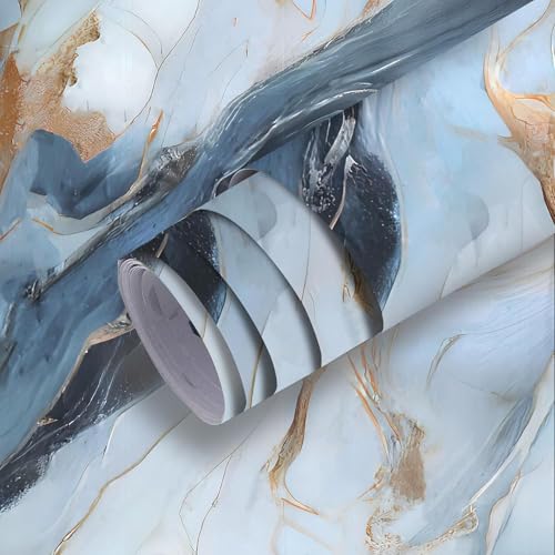 Image of TEKCOOL 60CM X 200CM Kitchen Wallpaper Oil Proof,Waterproof self-Adhesive Wall Stickers for Kitchen Anti-Mold and Heat Resistant Aluminium Backsplash Wallpaper (Blue White-4pc)
