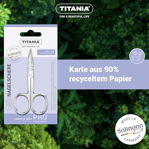 TITANIA Nagelschere Solingen (9,5cm) • Gebogene Schere • Extra scharfe Nagelschere • Professionelle Maniküre Schere aus Carbonstahl • Made in Germany (Solingen)
