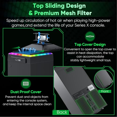 Ventilador de refrigeración para consolas Xbox, control de Gorixer AI, control de velocidad ajustable, con filtro de polvo y 7 luces RGB, sistema de refrigeración - imagen 6