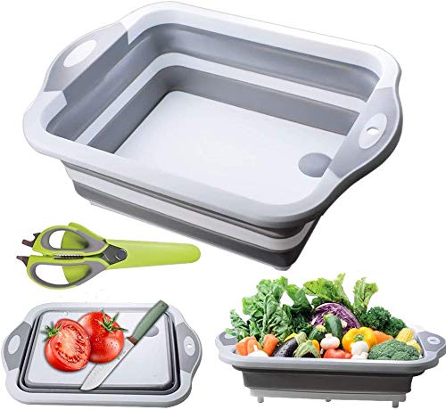 Yicare Collapsible Cutting Board,Gintan Chopping Board with Draining Plug 3 in 1 Multifunction Storage Basket for Kitchen Camping Picnic Portable Drain Basket ?Gray?
