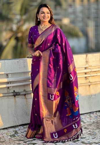 Image of SGF11 Women's Kanjivaram Paithani Silk Saree With Unstitched Blouse Piece