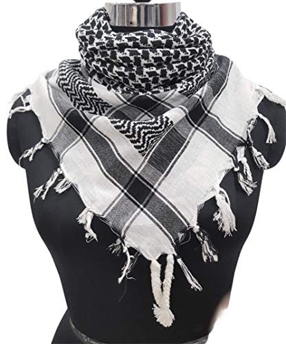 Elu Shemagh Cotton Military Tactical Desert Keffiyeh Head Neck Arab Scarf Face Wrap (White - Jaquard (New)) #TOP1