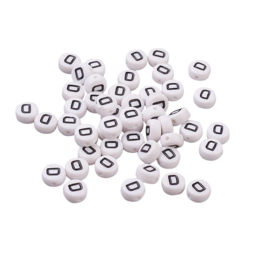 Bestewelry 100pcs Acrylic Alphabet Beads Initial Letter D Loose Beads 7mm White Flat Round Letter Spacer Beads for Name Bracelet Jewelry Making