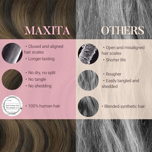 MAXITA Clipe Em Extensões de Cabelo Cabelo Humano Real, 120G 7Pcs Balayage Marrom Escuro Misto Casta