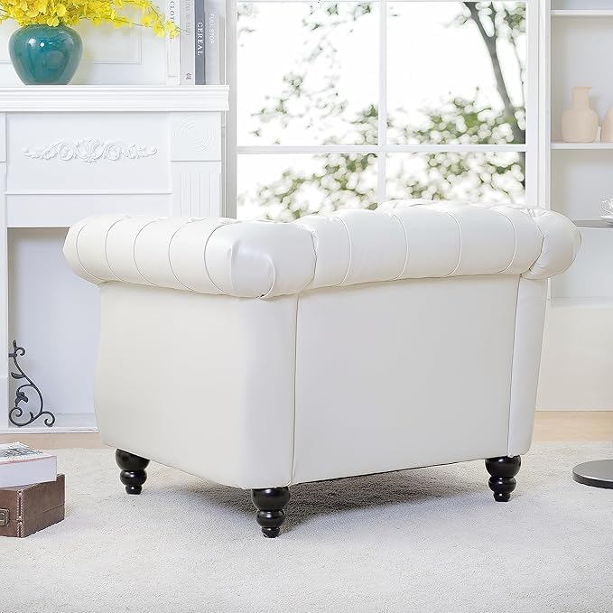 Image of WOODEN WORLD Modern & Classic Leather Sofa Set - Luxurious Comfort, Stylish Design, and Durable Build (White, 1 Seater)