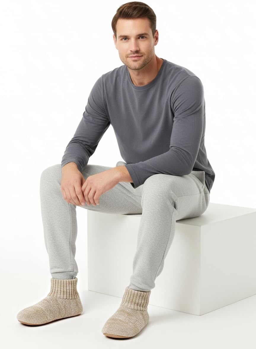 cosyone1997 Men's Slipper Socks, Winter Cable Knit Non-Skid Warm Slipper Socks, Cozy Soft Indoor Socks with Fluffy Sherpa Lined - Image 6