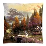 Material: Polyester. iqishengma Thomas Kinkade Das Tal des Friedens Kissenbezüge Benutzerdefinierte Kissenbezug Kissenbezug 18 x 18 Zoll Zwei Seiten