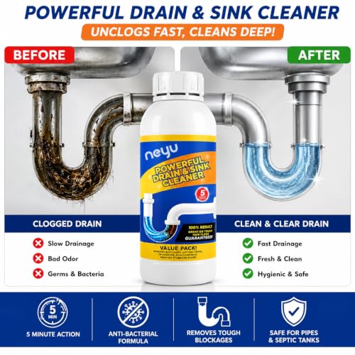 Image of NEYU Xpert Drainex Drain Cleaner Powder for Clogged Drains - Heavy Duty Drain Blockage Remover for Kitchen Sink, Bathroom, Toilet & Pipe Cleaning 100gm (2 Piece)