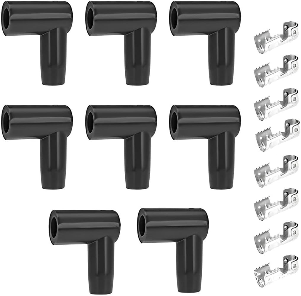 BESULEN 8PCS 90 Degree Spark Plug Boot and 8PCS Positive Locking Terminals, Fit for 6mm-10mm Wires, HEI Distributor and Coil Boot, Car Spark Plug Wire Set, Universal Car Accessories Replacement