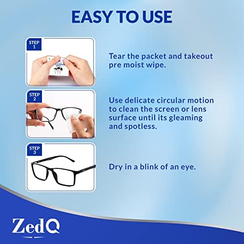 ZedQ Glasses Wipes 200 Pack with Super Soft Microfiber Cloth, Gentle and Coating Lens Wipes for Glasses, Tablet, Mobile