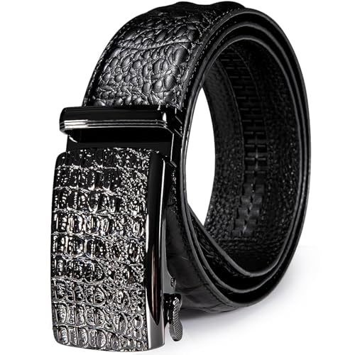 Image of Dubulle Designer Men's Belts, Ratchet Leather Sliding Buckle Dress Belt | 1 3 /8 inch(3.5cm) Genuine Leather Adjustable Strap, Automatic Ratcheting Buckles, Gift‑Boxed, Trim to Fit, for Business Casual