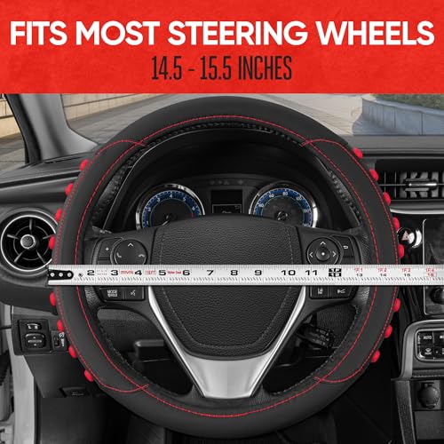 Motor Trend FlexGrip Red Steering Wheel Cover for Cars – Standard 15 inch Car Steering Wheel Cover, Red and Black Steering Wheel Protector for Auto Truck Van SUV by Motor Trend - Image 5