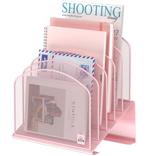 Inclined Desk File Organizer, 5-Section Vertical File Folder Hold...