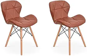Kit 02 Cadeiras Charles Eames Eiffel Slim Wood Estofada - Marrom