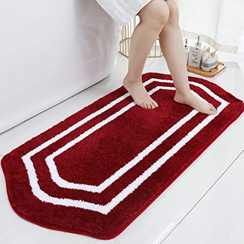 COSY HOMEER Extra Thick Bath Linen Sets Rugs - Anti-Slip Bath Mats Soft Plush 100% Strong Polyester Living Room Bathroom Water Absorbent(Red,24x48 - Inches) White/Red 2' x 4' (Oval)