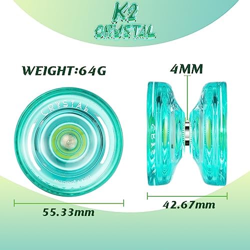 YOSTAR YOYO K2 CRYSTAL Responsive Yoyo for Kids, Professional Yoyo for Beginner,Dual Purpose Yo-yo Replacement Unresponsive Bearing for Intermediate, + Bearing Remover, Bag, 5 Yoyo Strings (Green)