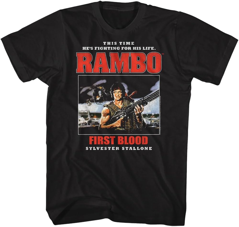 Rambo First Blood Adult Black Short Sleeve T Shirt 80s Action Movie Vintage Movie Graphic Tees