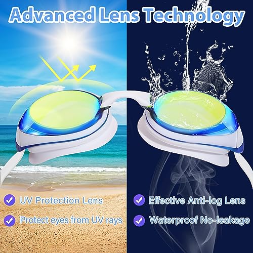 Water Space Swim Goggles for Youth, Junior and Teens - 2 Pack, Black and White, Adjustable, UV Protection, Waterproof, Mirrored Flat Lens with Nose Piece by Water Space - Image 5