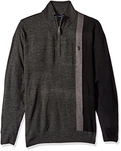 U.S. Polo Assn. Men's Vertical Striped 1/4 Zip Sweater, Charcoal Heather, Medium