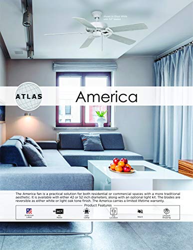 Matthews Am-Tw-Wh-42-Lk America 42" Ceiling Fan With Led Light Kit And Pull Chain, 5 Mdf Blades, Gloss White #TOP26