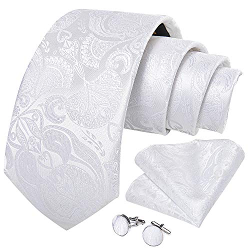 Image of DiBanGu Silk Ties for Men Necktie and Lapel Pin Brooch Set Formal Woven Paisley Plaid Striped Solid Tie Wedding Party