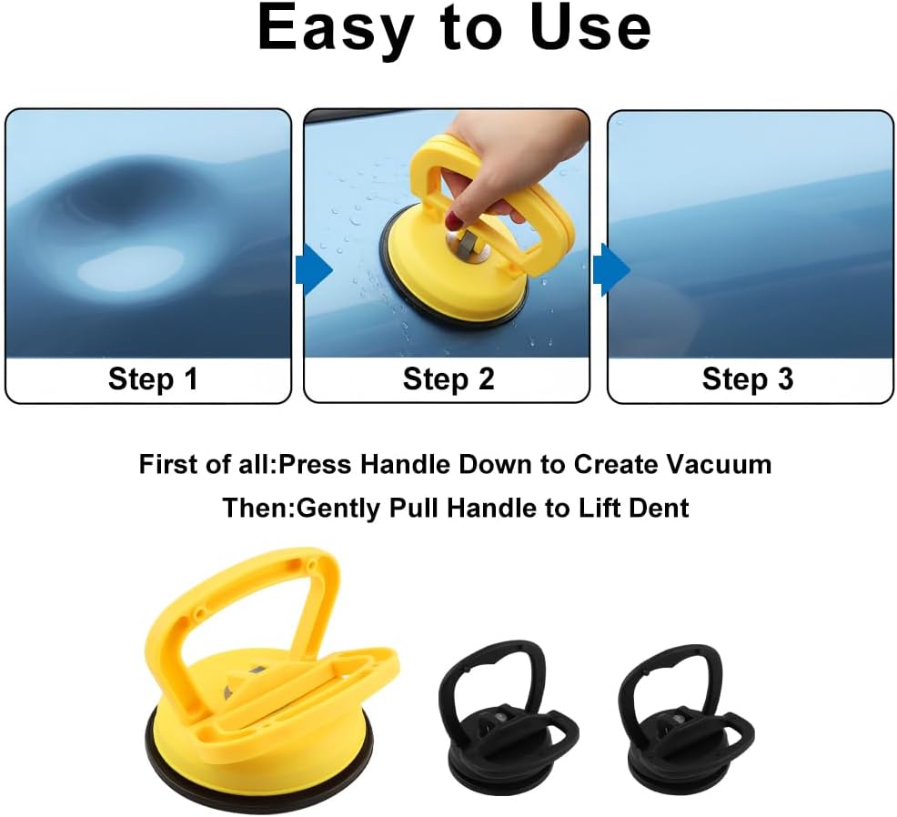 3 Pack Car Dent Puller, ABS Removal Suction Cup Dent Puller with Gloves, Powerful Suction Car Repair Remover Tool for Cars, Glass & Furniture