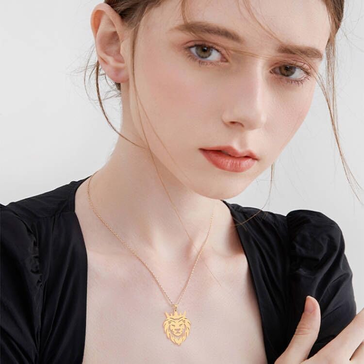 OIDIMS Lion Head Pendent Necklace Stainless Steel Gold Silver Plated Punk Gothic Animal Crown Hollow Necklace Jewelry Gifts Personalized for Men Boys Women Girls Hypoallergenic 18+2 inch - Image 2