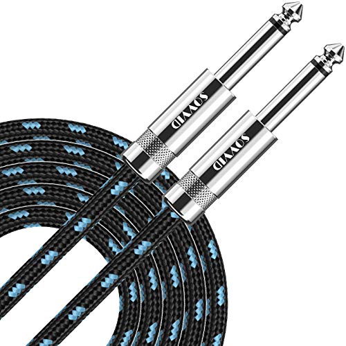 Guitar Cable 10ft, Sovvid Professional Instrument Cable Electric Guitar AMP Cord, 1/4inch TS Cable for Guitar Bass Mandolin Keyboard and Pro Audio (Straight Angle 10FT, Black+Blue)
