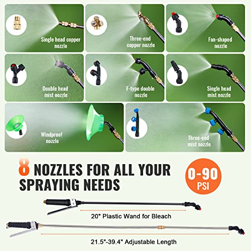 Vevor Battery Powered Backpack Sprayer, 0-90 Psi Adjustable Pressure, 4 Gallon Tank, Back Pack Sprayer With 8 Nozzles And 2 Wands, 12V 8Ah Battery, Wide Mouth Lid For Weeding, Spraying, Cleaning #TOP3