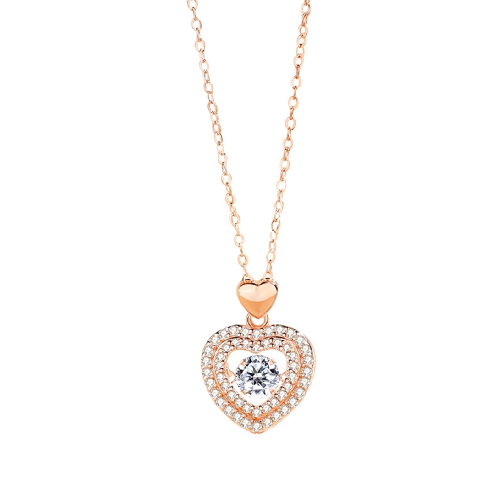Collar de mariposa para mujer, cadena rolo de oro blanco de 9K/14K/18K, corazón de moissanita, collares de boda para mujer, 40 + 5 cm
