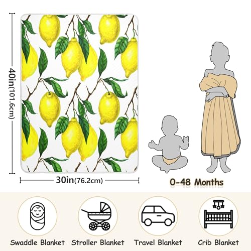 Burbuja Bright Yellow Lemons Baby Blanket for Boys Girls, Nursery Soft Warm Swaddling Receiving Baby Blankets, 30x40 in Toddler Blanket3