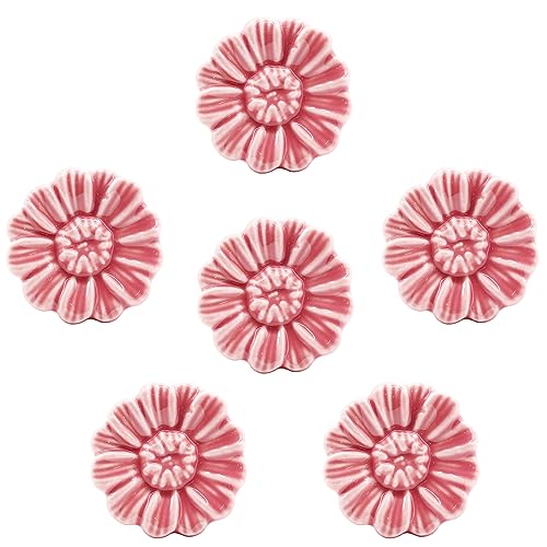 Unlorspy 6 pomos de tocador de margarita de 35 mm de diámetro, tiradores de cerámica vintage floral con tornillos para armarios (rosa)